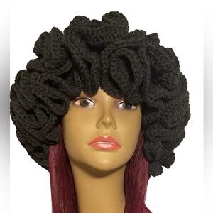 Elegant Black Handmade Crochet Ruffle Hat